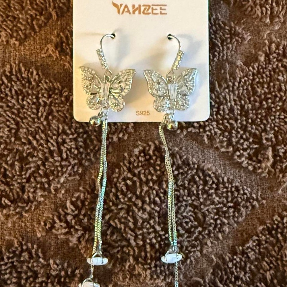 Butterfly Dangle Earrings with S925 Ear Wires – Brand New